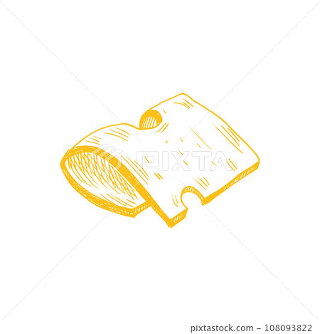 Watercolor slice swiss cheeses emmental cheese triangle with holes, maasdam.Delicious milk food hand-drawn illustration isolated on white background. Perfect for menu, recipe, label, packaging design. 108093822