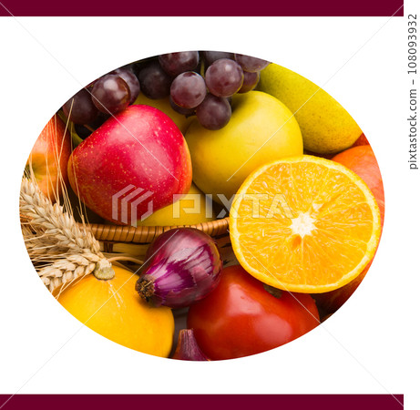 Set of fruit and vegetable. Bright background. 108093932
