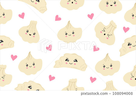 Dumplings, dumplings, dumplings, dumplings. Seamless pattern. Dumplings background. Vector illustration Dumplings, dumplings, dumplings, dumplings. Seamless pattern. Dumplings background. Vector illustration 108094008