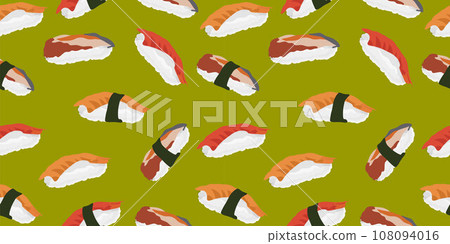 Seamless pattern of sushi, traditional Japanese cuisine. Asian seafood group. Template for sushi restaurant, cafe, delivery or your business 108094016