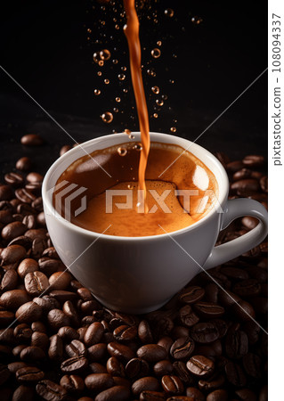 Coffee Cup and Beans on Wooden Table Coffee Cup and Beans on Wooden Table 108094337
