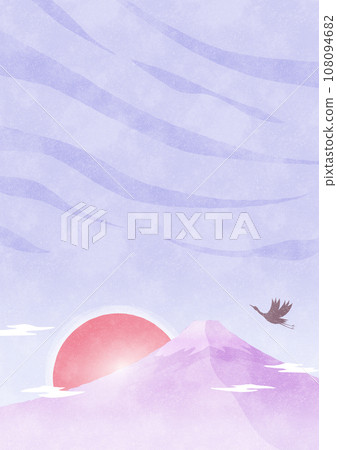 富士山和第一個日出背景日式自然水彩風景插畫垂直 富士山和第一個日出背景日式自然水彩風景插畫垂直 108094682