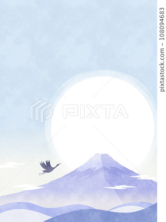 富士山和第一個日出背景日式自然水彩風景插畫垂直 富士山和第一個日出背景日式自然水彩風景插畫垂直 108094683