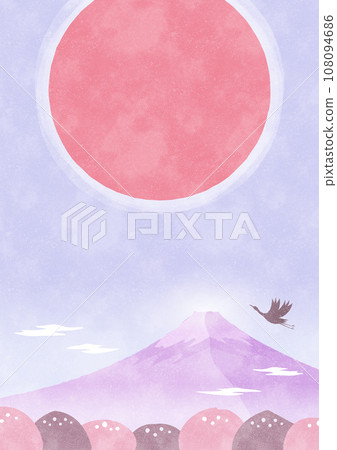 富士山和第一個日出背景日式自然水彩風景插畫垂直 富士山和第一個日出背景日式自然水彩風景插畫垂直 108094686