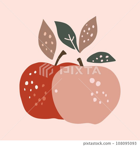 Hand drawn abstract boho poster with apples fruit, isolated. Vector flat illustration. For pattern, logo, posters, invitation, greeting card, wall art print. Hand drawn abstract boho poster with apples fruit, isolated. Vector flat illustration. For pattern, logo, posters, invitation, greeting card, wall art print. 108095093