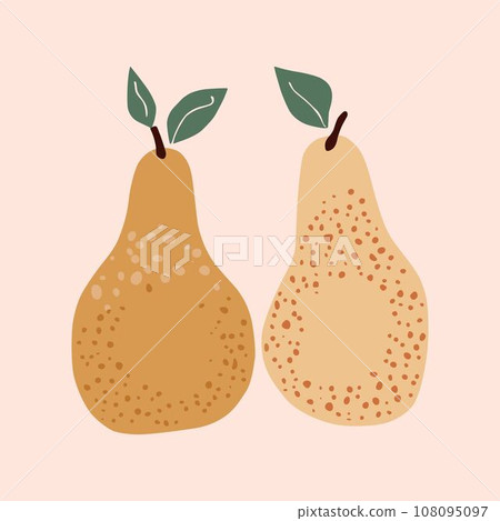 Hand drawn abstract boho poster with pears fruit, isolated. Vector flat illustration. For pattern, logo, posters, invitation, greeting card, wall art print.	 108095097