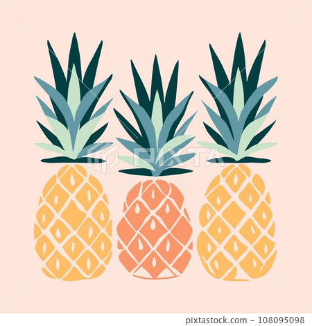 Hand drawn abstract boho poster with pineapple tropical fruit, isolated. Vector flat illustration. For pattern, logo, posters, invitation, greeting card, wall art print. Hand drawn abstract boho poster with pineapple tropical fruit, isolated. Vector flat illustration. For pattern, logo, posters, invitation, greeting card, wall art print. 108095098