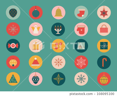 Vector Christmas round stickers. Simple Xmas labels, tags for holiday decoration. Vector Christmas round stickers. Simple Xmas labels, tags for holiday decoration. 108095100
