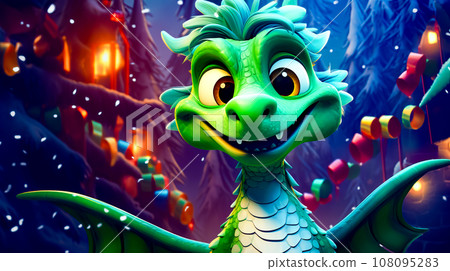 Green wood dragon, generative ai illustration Stock Illustration