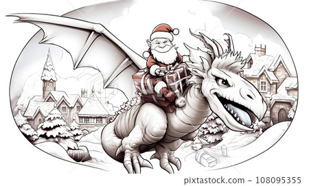 Dragon with santa clause riding on top of it's back. Generative AI Dragon with santa clause riding on top of it's back. Generative AI 108095355