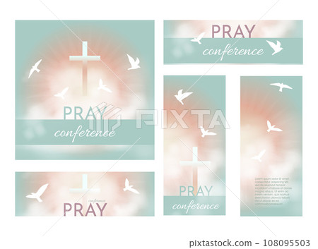 Christian religious Pray design. Church flyer. Celebrate the Risen Savior. Christian cross Church conference flyer social media post web banner. 108095503
