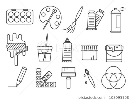 Paint brushes line icons. Design and craft icon set, outline style. Graphic Designer 108095508