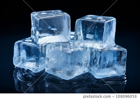 Crystal clear melted ice cubes with drops. Generative AI Crystal clear melted ice cubes with drops. Generative AI 108096058