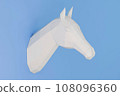 Paper sculpture of a polygonal Horse Trophy, folded paper animal trophy, papercraft, 3d rendered 108096360