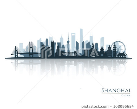 Shanghai skyline silhouette with reflection. 108096684