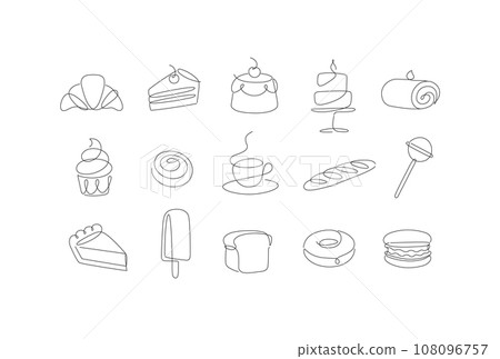 Linear dessert icons pen line style 108096757
