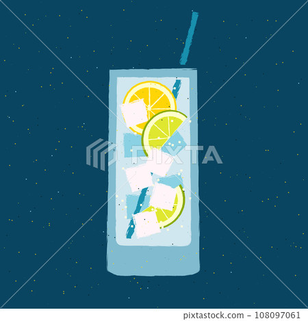 Mocktail with lime and lemon. Cool drink with gin tonic. Vector illustration 108097061