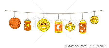 Garland with diverse Lanterns for saint martin day traditional in Germany Garland with diverse Lanterns for saint martin day traditional in Germany 108097069