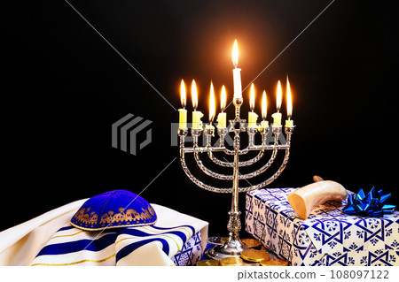 Jewish holiday joy kindling hanukkah menorah candles on holy hanukkiah in jew home Jewish holiday joy kindling hanukkah menorah candles on holy hanukkiah in jew home 108097122