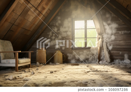 A mold contamination in an attic space, showcasing potential trouble spots in the home. Generative Ai 108097286