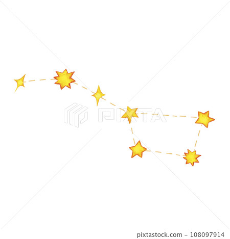 Watercolor Big dipper constellation. Yellow stars. Hand drawn illustration isolated on white Watercolor Big dipper constellation. Yellow stars. Hand drawn illustration isolated on white 108097914