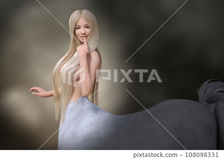 一個迷人的半人馬用手指放在嘴唇上盯著你 一個迷人的半人馬用手指放在嘴唇上盯著你 108098331