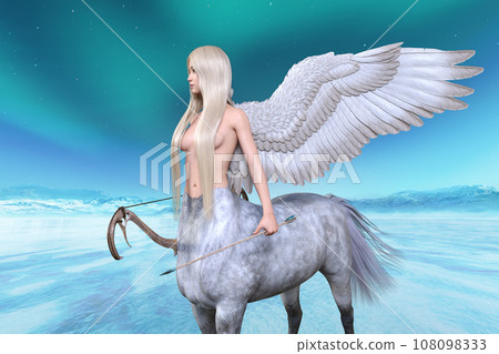Mysterious centaur with big wings staring into the distance 108098333