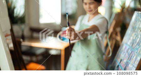 hand of artist with brush painting picture art, creativity, artistic and artwork, painting concept 108098575