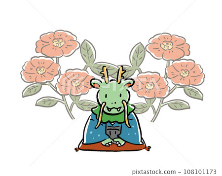 山茶花背景上鞠躬龍的插圖2024年龍年新年 山茶花背景上鞠躬龍的插圖2024年龍年新年 108101173