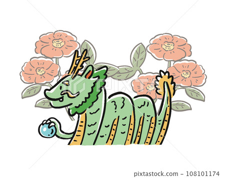 龍在山茶花背景的插圖2024年龍年新年 龍在山茶花背景的插圖2024年龍年新年 108101174