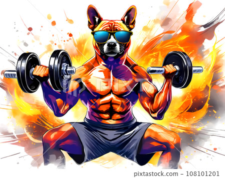 狗狗舉啞鈴進行肌力訓練[AI生成影像] 108101201