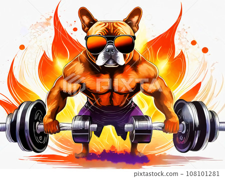 Dog lifting dumbbells for strength training [AI generated image] 108101281