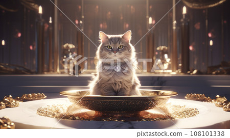 “AI-generated image” of a cat with an elegant life owned by a wealthy man 108101338