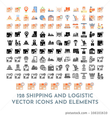 128 Vector Shipping Delivery and Logistic Elements and Icons Pack 128 Vector Shipping Delivery and Logistic Elements and Icons Pack 108101610