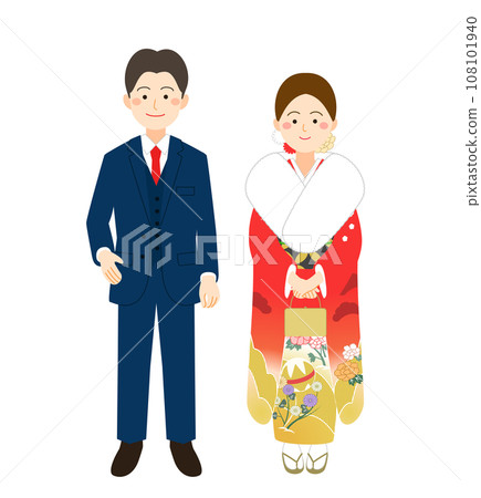 Men and women wearing suits and furisode Men and women wearing suits and furisode 108101940