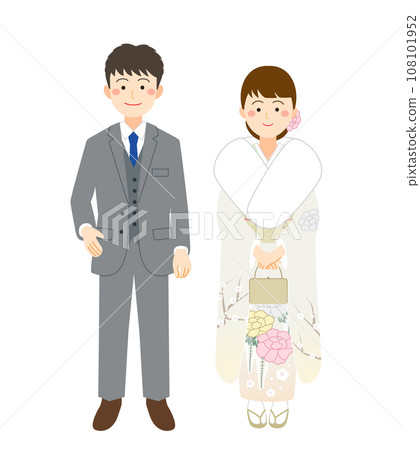 Men and women wearing suits and furisode Men and women wearing suits and furisode 108101952