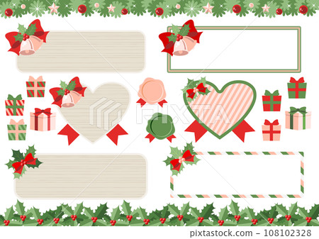 Christmas, frame, set, wood grain, line, illustration, cute, present, pink 108102328