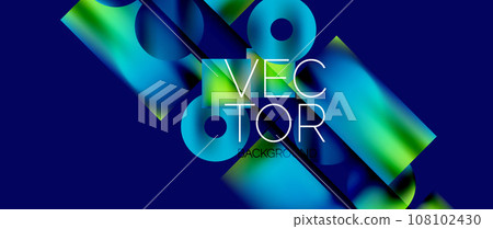 Squares and circles design. Fluid color gradients with metallic effects. Serene synergy of shapes, merging squares and circles into harmonious, captivating design 108102430