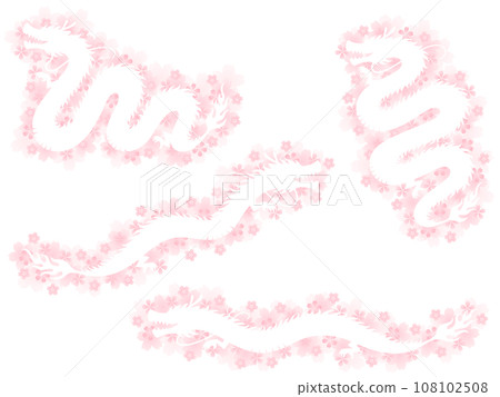 White dragon silhouette and cherry blossom frame set 108102508
