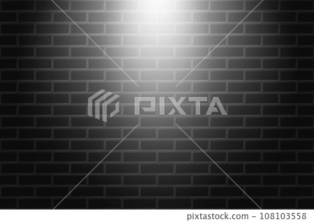 Black brick wall texture background with light of spotlight 108103558