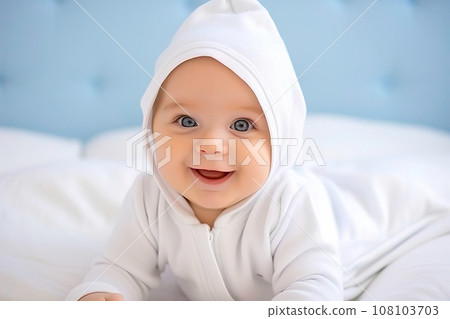 Heavenly Colours Baby's Stunning Blue Eyes, Closeup. Generative AI 108103703