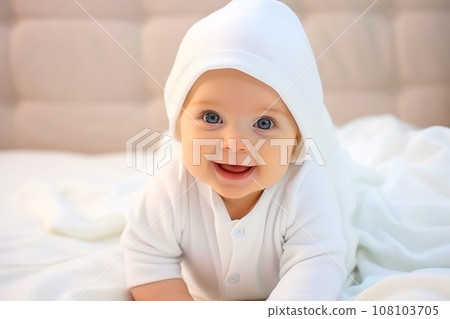 A Resting Angel Baby with Brilliant Blue Eyes. Generative AI 108103705