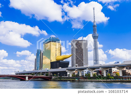 Tokyo Skytree seen from the Sumida River 108103714