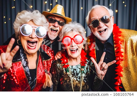 Friends Celebrating New Year's Eve Together. Generative AI. 108103764