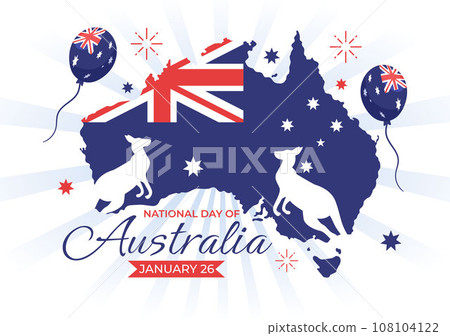 Happy Australia Day Vector Illustration on 26 January with Map and Australian Flag for Banner or Poster in Flat Cartoon Background Design 108104122