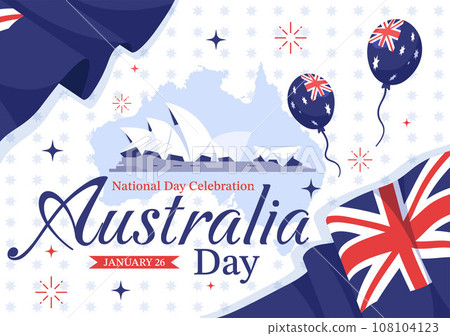 Happy Australia Day Vector Illustration on 26 January with Map and Australian Flag for Banner or Poster in Flat Cartoon Background Design 108104123