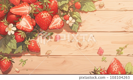 [AI生成影像]草莓紋理，木紋背景9 108104263
