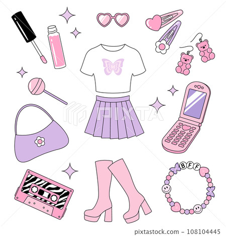 Y2K 90 年代風格服裝和配件插圖集 108104445