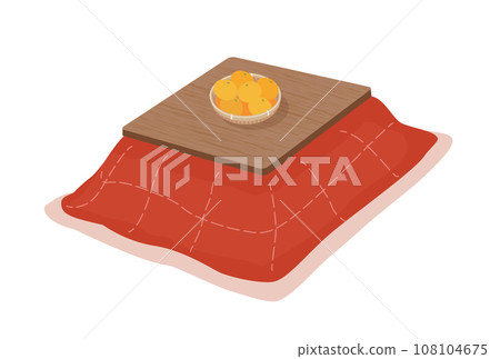 Illustration of kotatsu and mandarin oranges 108104675