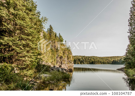 View on the Forest near lake in La Mauricie National Park Quebec, Canada on a beautiful day View on the Forest near lake in La Mauricie National Park Quebec, Canada on a beautiful day 108104787